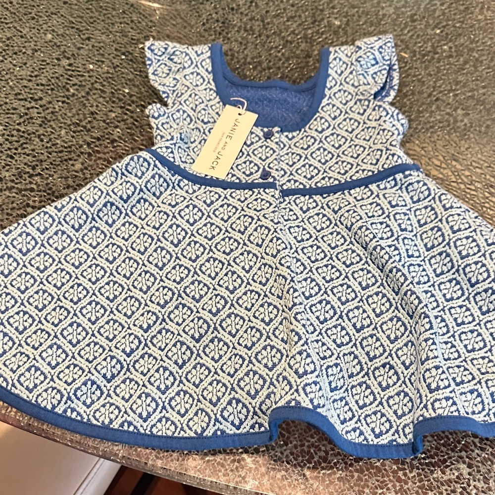 Janie and Jack Blue and White Knit Patterned Dress
